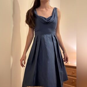 Laundry By Shelli Segal Cowl Neck Blue Midi Dress